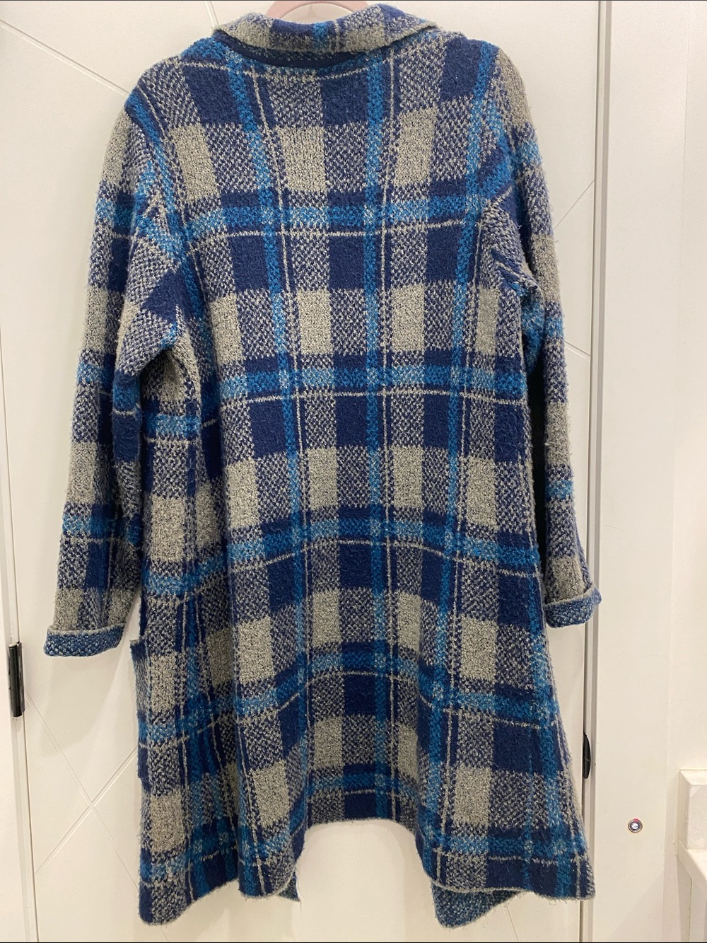 Lily Morgan L Blue Gray Plaid Open Front Coatigan | Oversized Chunky Knit - Picture 4 of 11